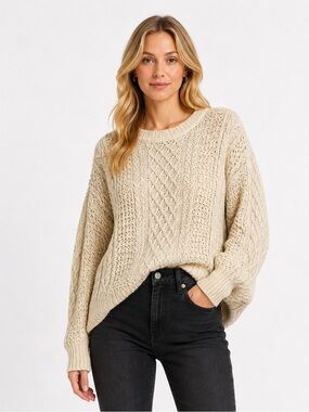 Vintage Cable Knit Oversized Sweater By Structure XL Cream Ramie & Cotton